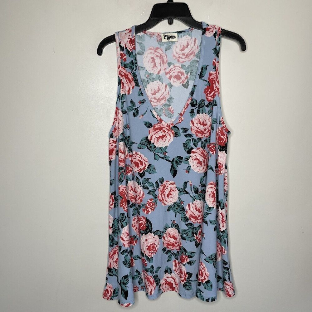 Show Me Your MuMu Dress Women Small S Grayson Tunic Floral Mini Deep-V Blue Pink